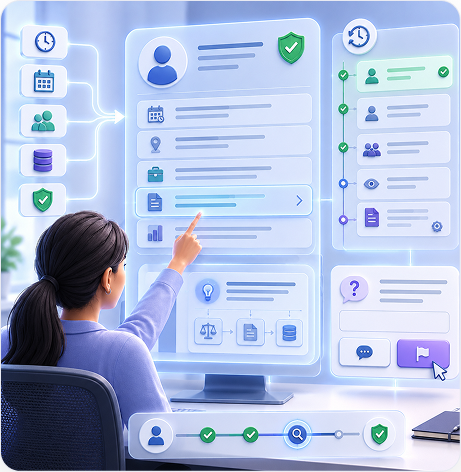 A worker reading their own record with review history, decision visibility, and an escalation route