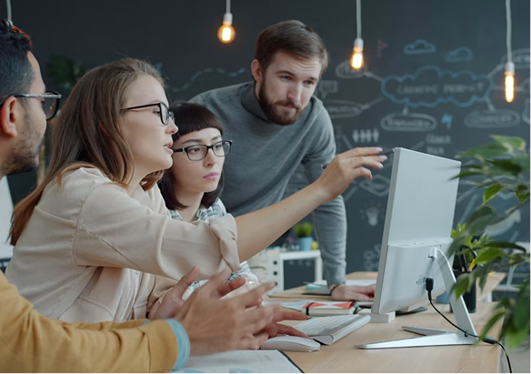 A review team working through grouped exception queues on screen